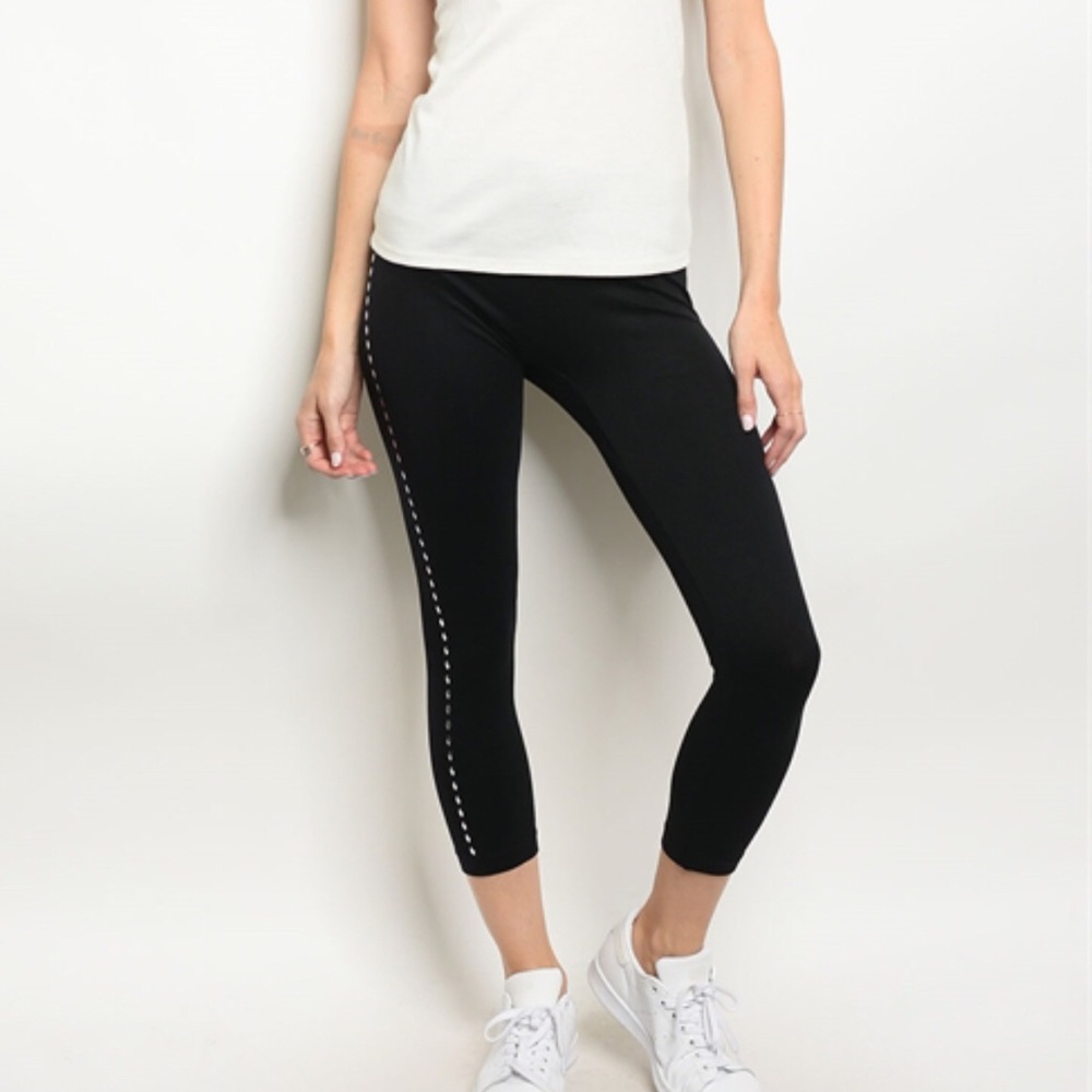 Silver Studded Leggings 🔗side detail - Picture 3 of 3